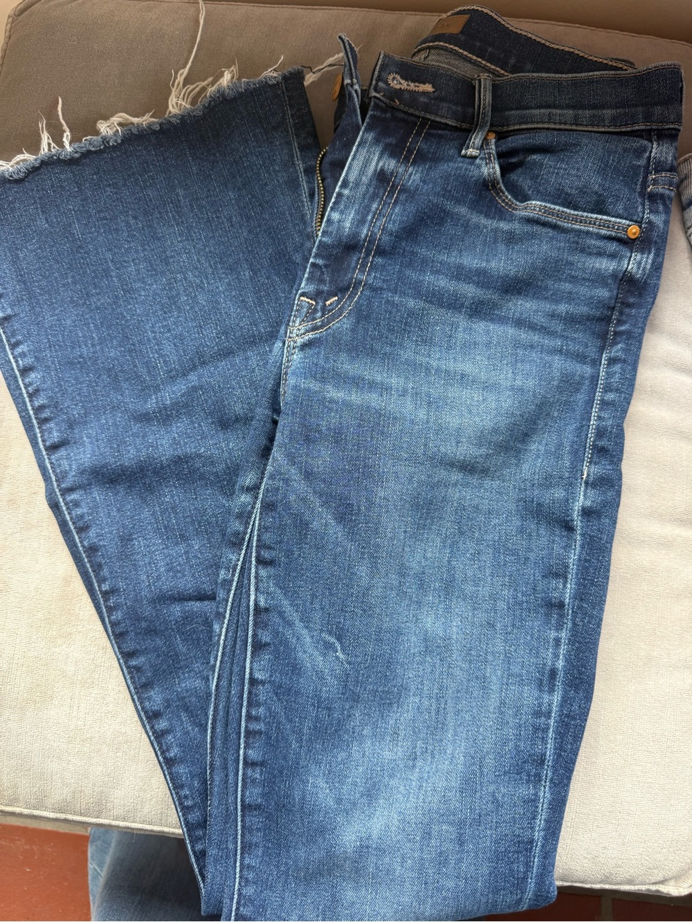 MOTHER Blue Wide-Leg Frayed Hem Jeans weekender fray 26